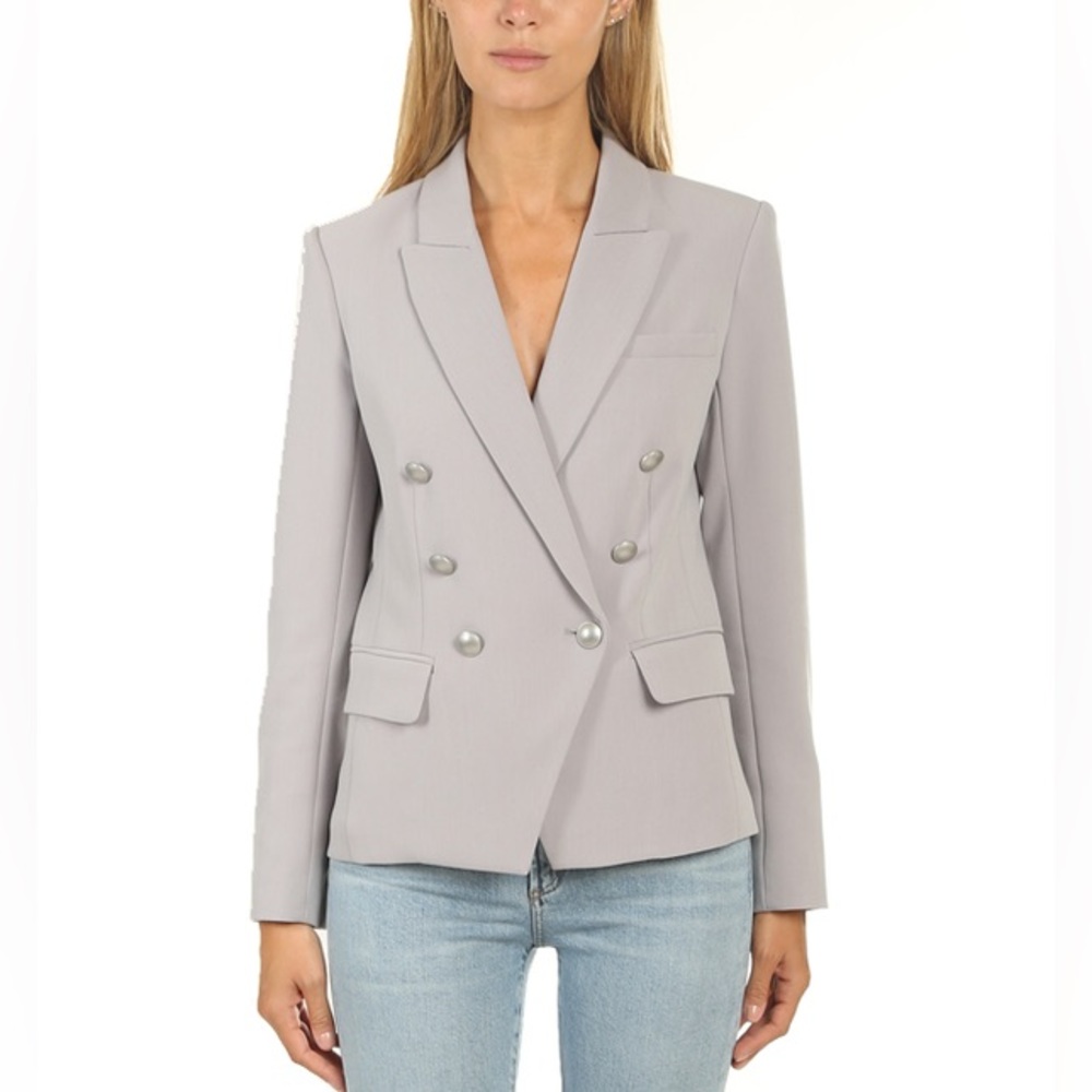 L'AGENCE Double-Breasted Light Gray Blazer